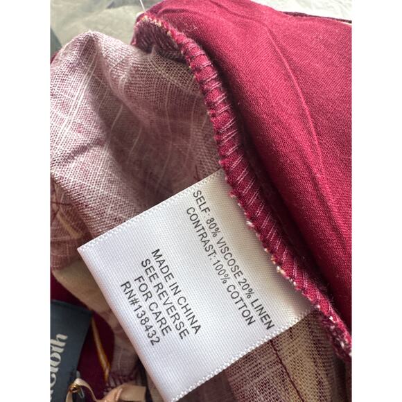 ModCloth Floral Print Linen Wide-Leg Cropped Pants Burgundy Womens Sz 00 NWT - Picture 8 of 10